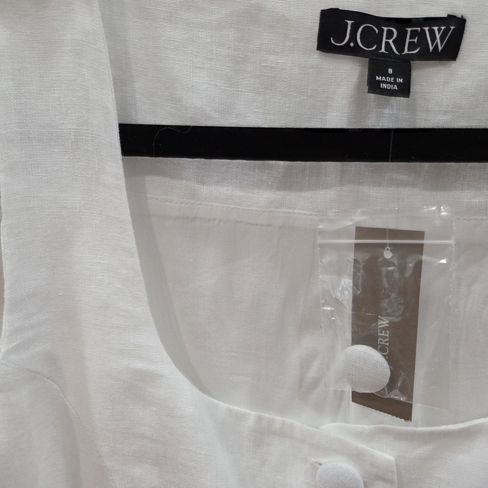 NWY J. Crew White Linen Button-Front Square-Neck Tank - Picture 8 of 9